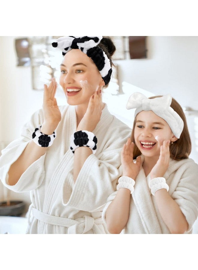 6 Pcs Makeup Headband And Wrist Towels For Washing Face Cute Elastic Bow Spa Headband Wrist Bands Soft Microfiber Skincare Headband With Highly Absorbent Wristbands For Face Wash …