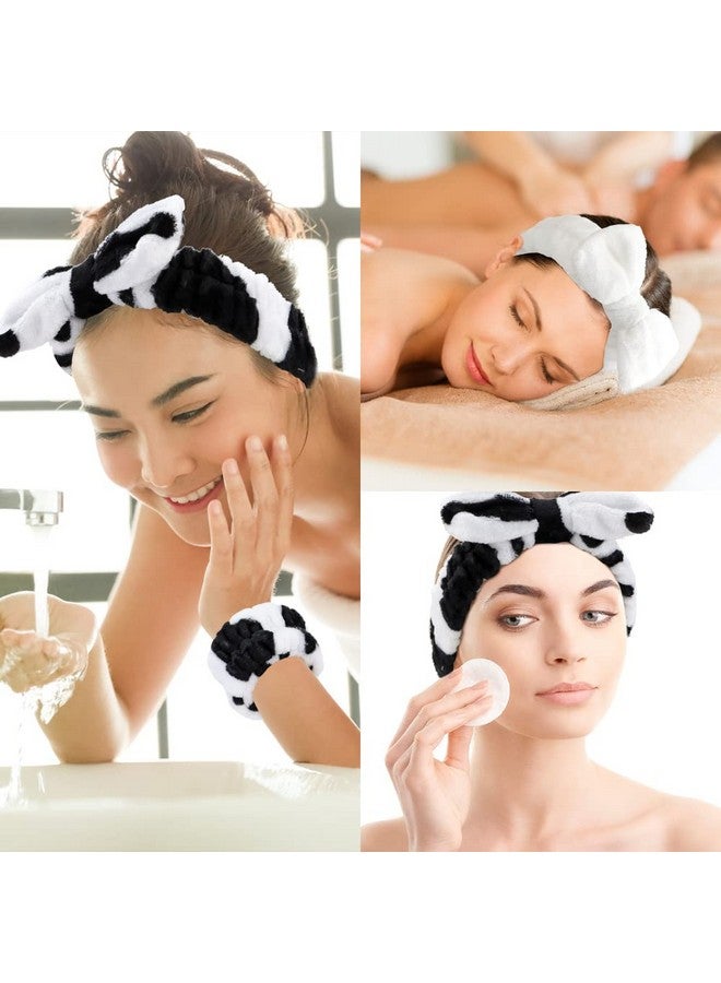 6 Pcs Makeup Headband And Wrist Towels For Washing Face Cute Elastic Bow Spa Headband Wrist Bands Soft Microfiber Skincare Headband With Highly Absorbent Wristbands For Face Wash …