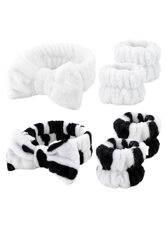 6 Pcs Makeup Headband And Wrist Towels For Washing Face Cute Elastic Bow Spa Headband Wrist Bands Soft Microfiber Skincare Headband With Highly Absorbent Wristbands For Face Wash …