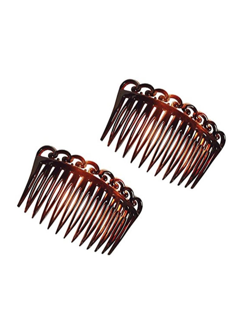 2-Piece French Swirl Tortoise Shell Hair Comb Brown 2.5inch