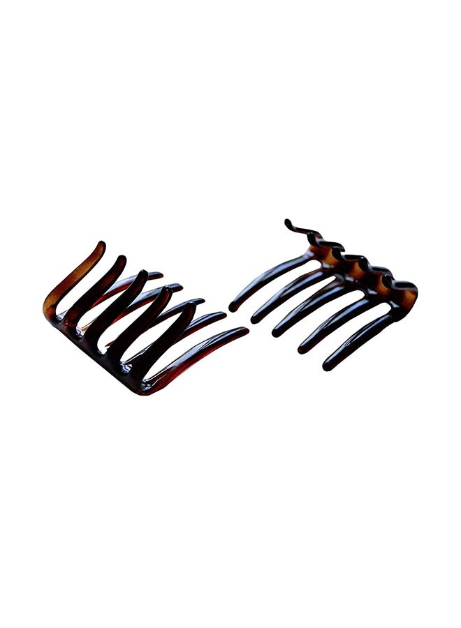 2-Piece French Crab Interlocking Hair Side Comb Brown 2.25inch