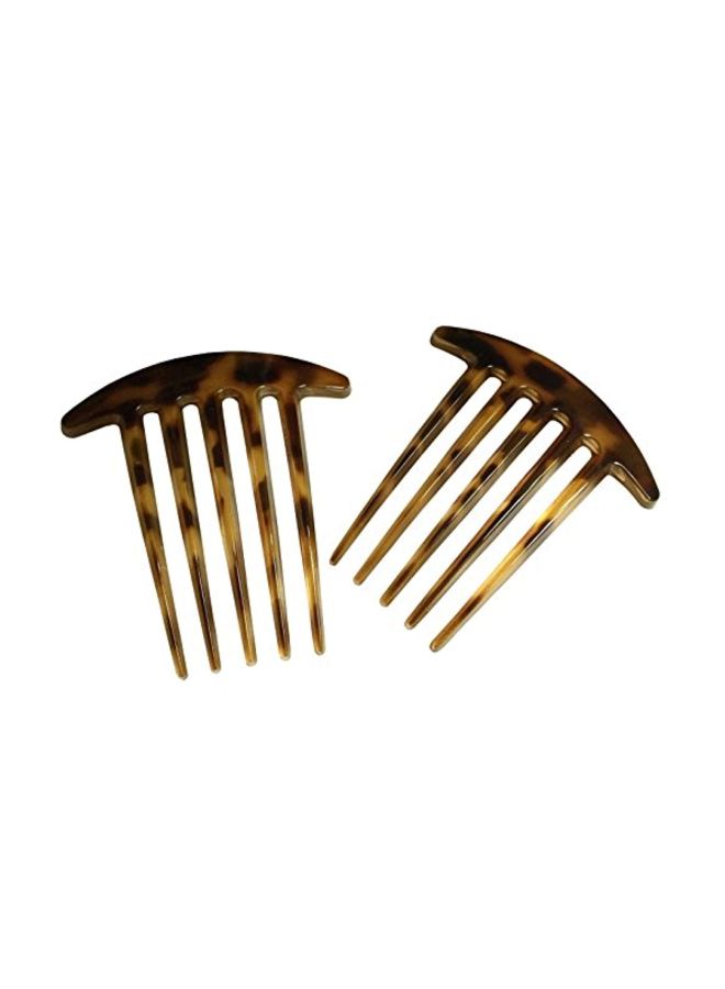 2-Piece Medium 5 Teeth Celluloid Light Tortoise Shell Side Hair Comb Brown/Yellow 3inch