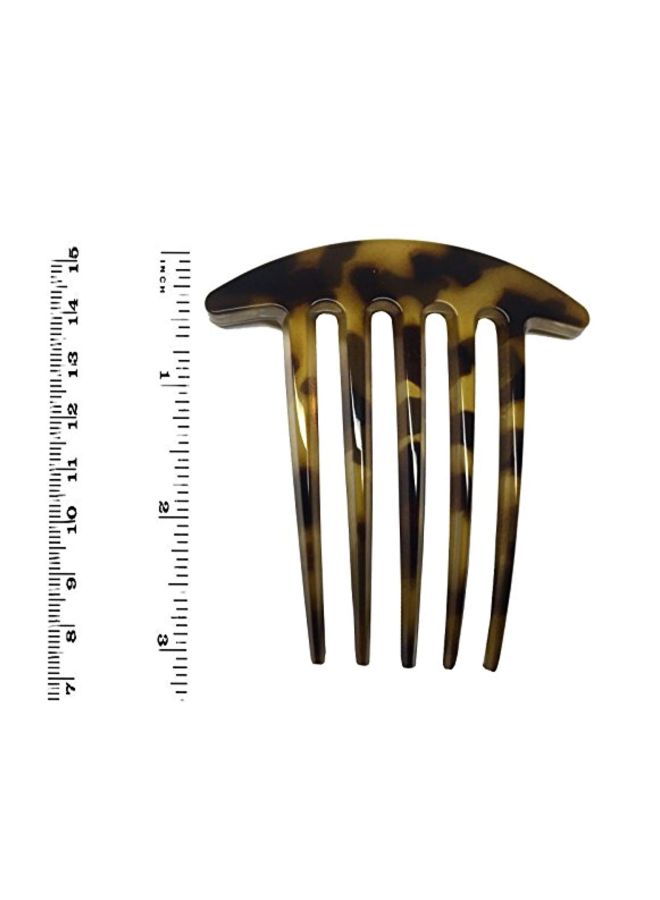 2-Piece Medium 5 Teeth Celluloid Light Tortoise Shell Side Hair Comb Brown/Yellow 3inch