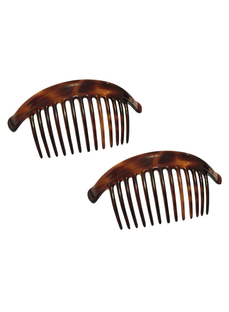 2-Piece 13-Teeth Interlocking Side Hair Comb Set Brown 7inch