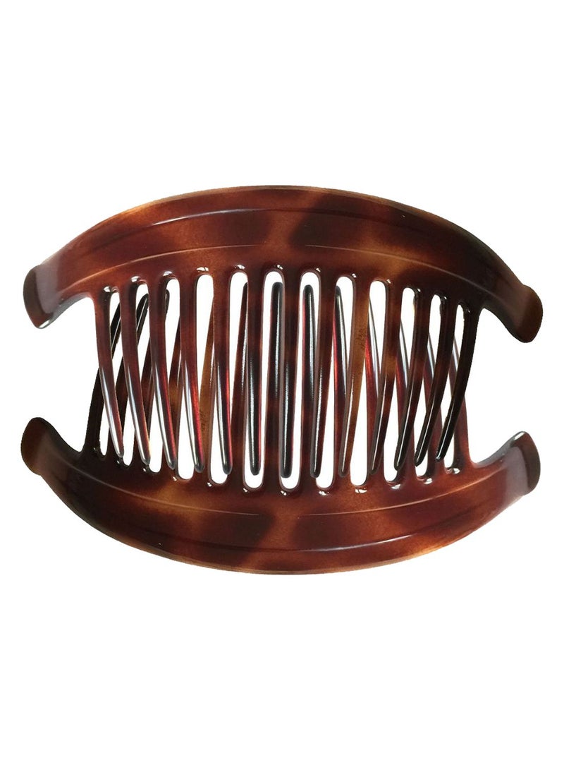 2-Piece 13-Teeth Interlocking Side Hair Comb Set Brown 7inch