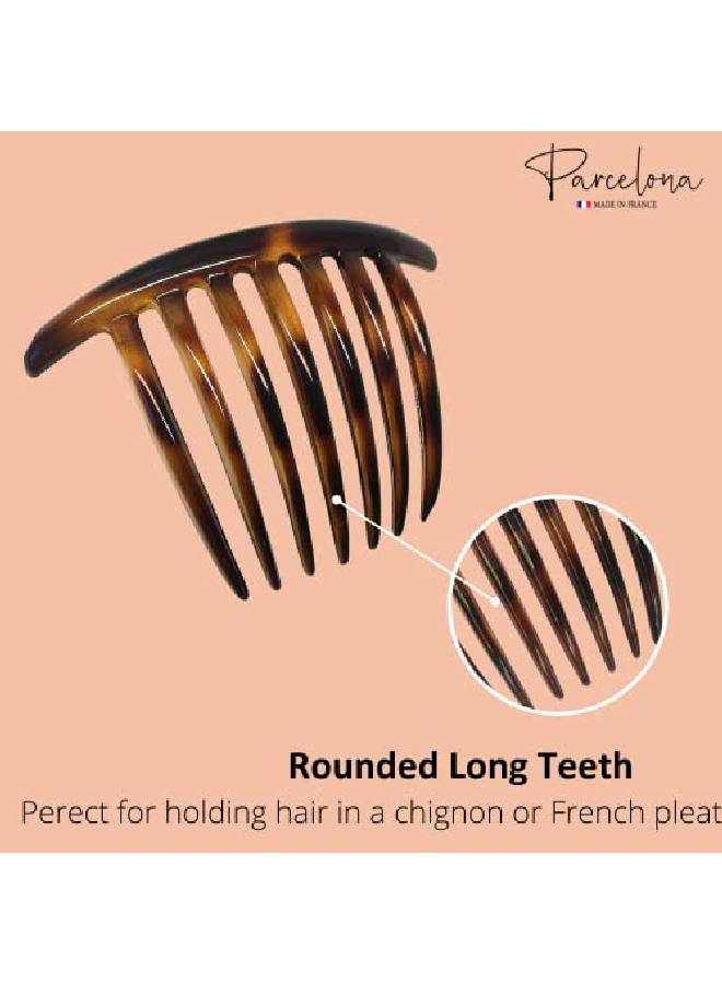 French Twist Large Shell Brown 7 Teeth Large Celluloid Acetate Set Of 3 Hair Side Combs