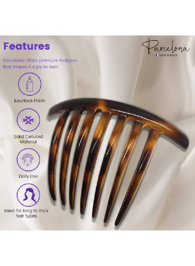 French Twist Large Shell Brown 7 Teeth Large Celluloid Acetate Set Of 3 Hair Side Combs