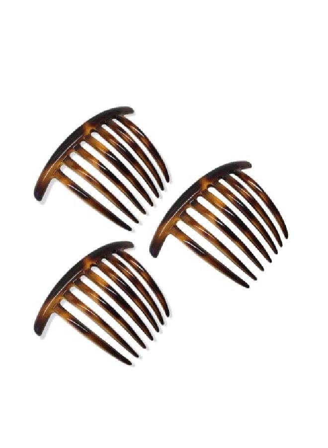 French Twist Large Shell Brown 7 Teeth Large Celluloid Acetate Set Of 3 Hair Side Combs