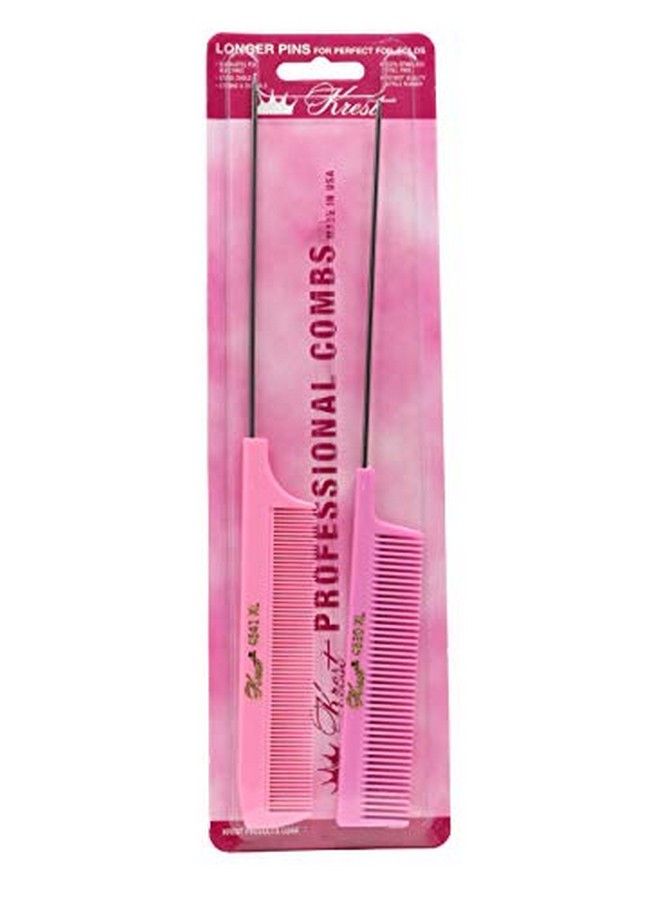 Pintail Combs Weaving Foiling Fine Tooth Rattail Hair Cutting Comb Colors 2 Pc. (Pink)