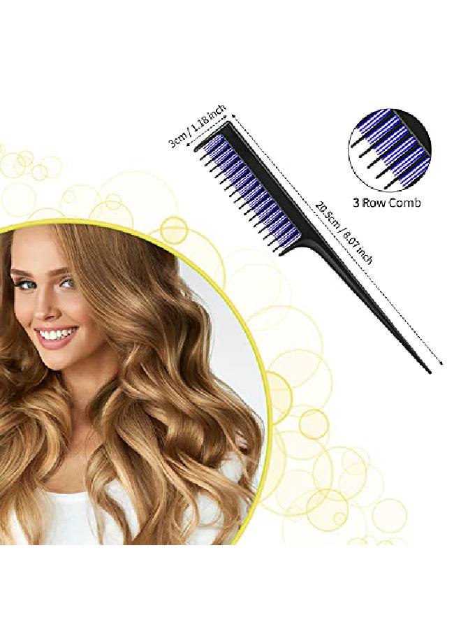 3 Pieces Hair Styling Comb Set Includes Hair Brush Teasing Fluffy Hair Brush Rat Tail Comb Teasing Comb And Triple Teasing Comb For Women Back Combing Hair (Blue And Black Dark Blue)