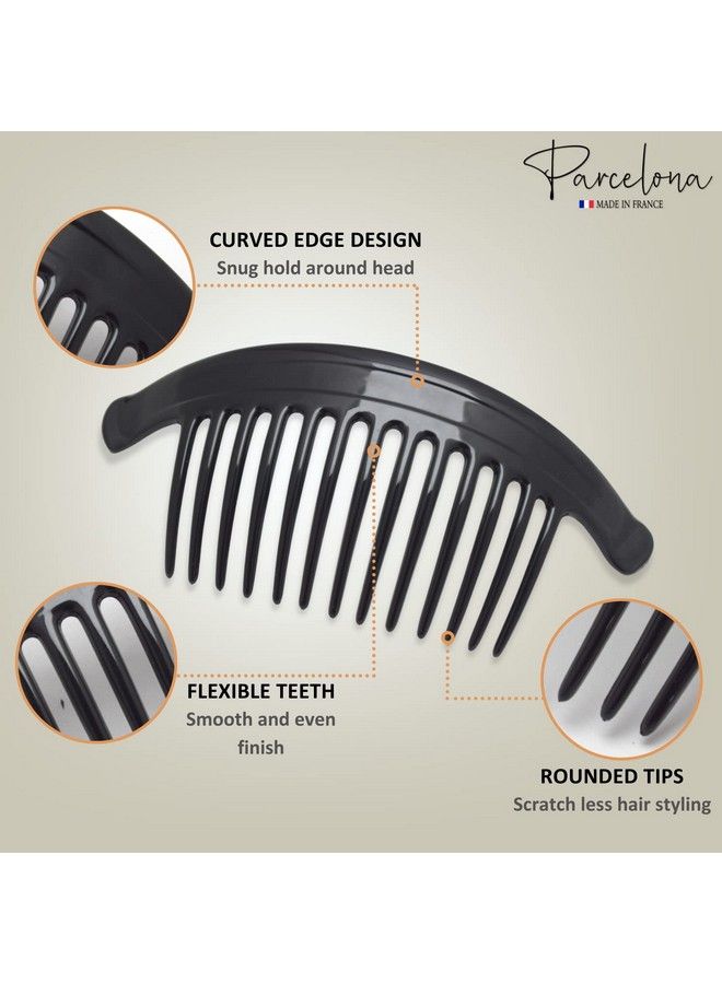 French Arch Extra Large Black 13 Teeth Interlocking Side Hair Combs Pair