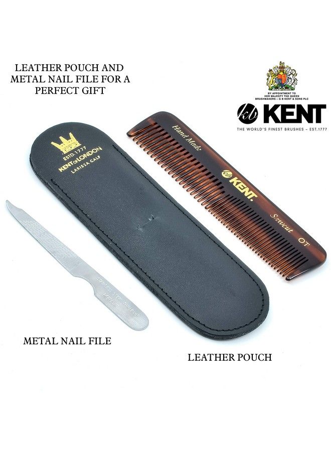 Nu19 Gift Set With Ot Fine Tooth/Wide Tooth Pocket Comb For Hair Mustache And Beard For Men Women And Kids. Travel Set With Leather Pouch And Stainless Steel Nail File. Handmade In England