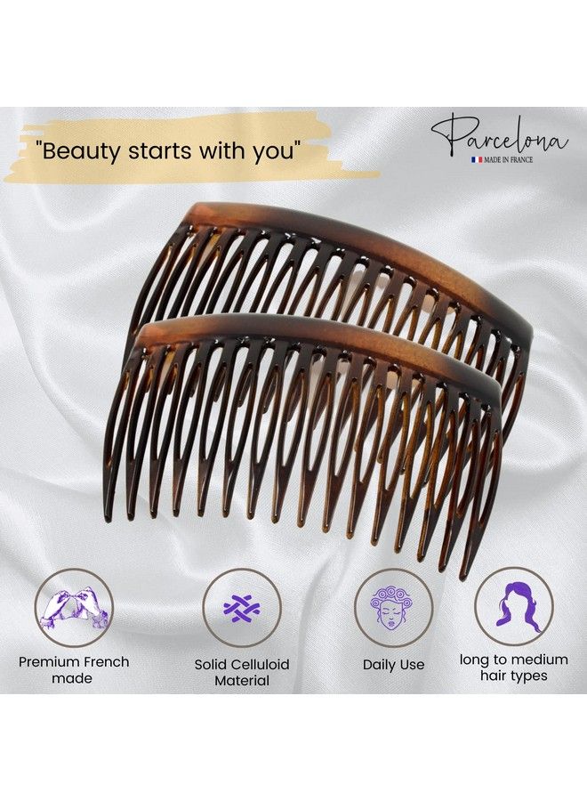 French Glossy Shell Brown Celluloid 2 Pieces Good Grip Up Do 16 Teeth Hair Side Combs 2.75 Inches (2 Pcs)