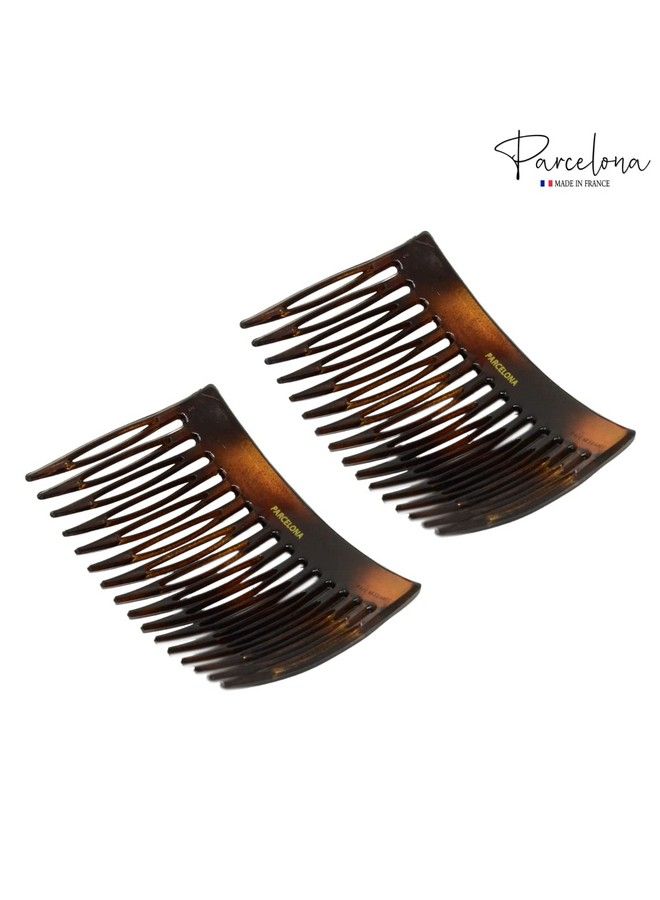 French Glossy Shell Brown Celluloid 2 Pieces Good Grip Up Do 16 Teeth Hair Side Combs 2.75 Inches (2 Pcs)