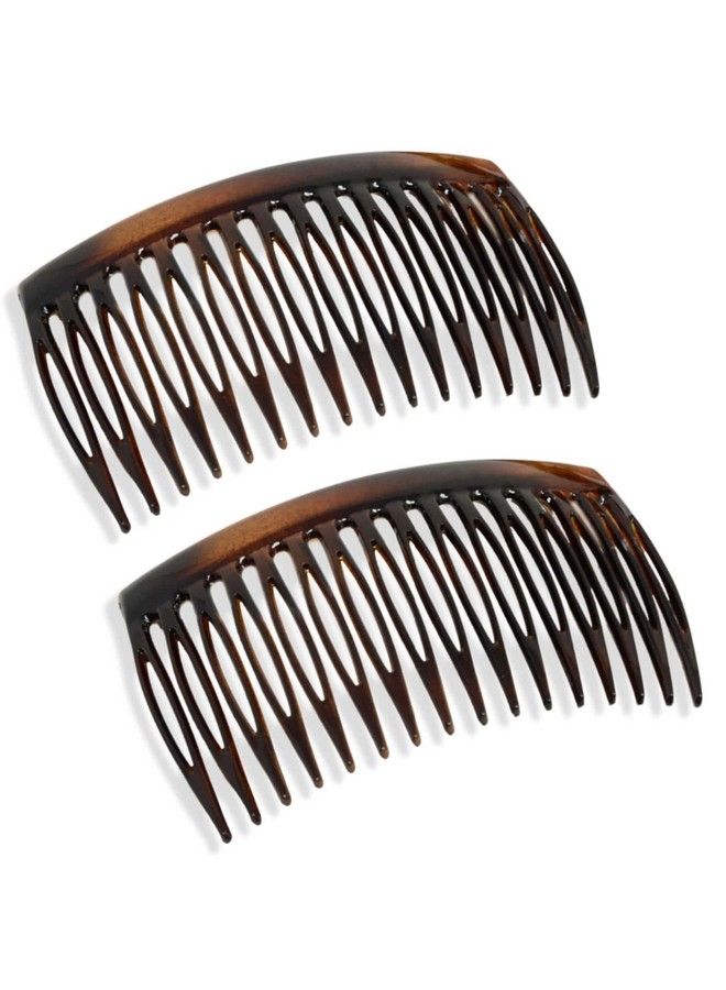 French Glossy Shell Brown Celluloid 2 Pieces Good Grip Up Do 16 Teeth Hair Side Combs 2.75 Inches (2 Pcs)