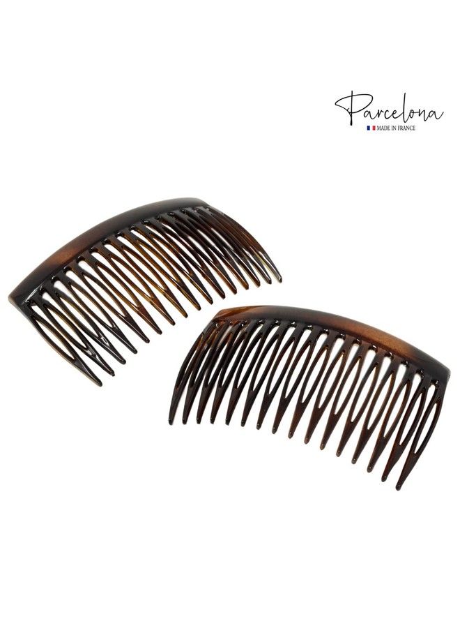 French Glossy Shell Brown Celluloid 2 Pieces Good Grip Up Do 16 Teeth Hair Side Combs 2.75 Inches (2 Pcs)