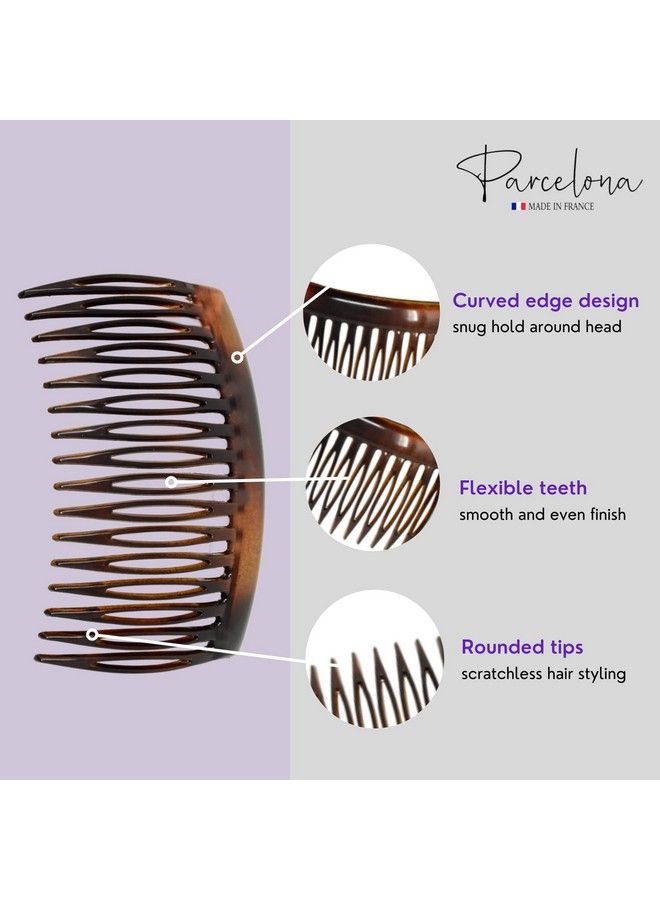 French Glossy Shell Brown Celluloid 2 Pieces Good Grip Up Do 16 Teeth Hair Side Combs 2.75 Inches (2 Pcs)