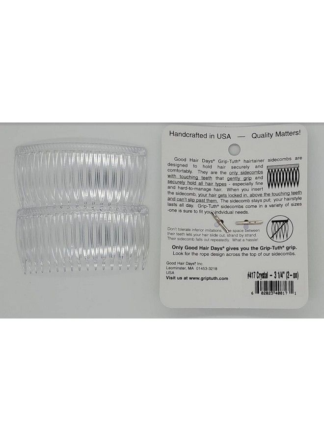 The Original Griptuth Hair Combs Set Of 2 40817 Clear 3 1/4