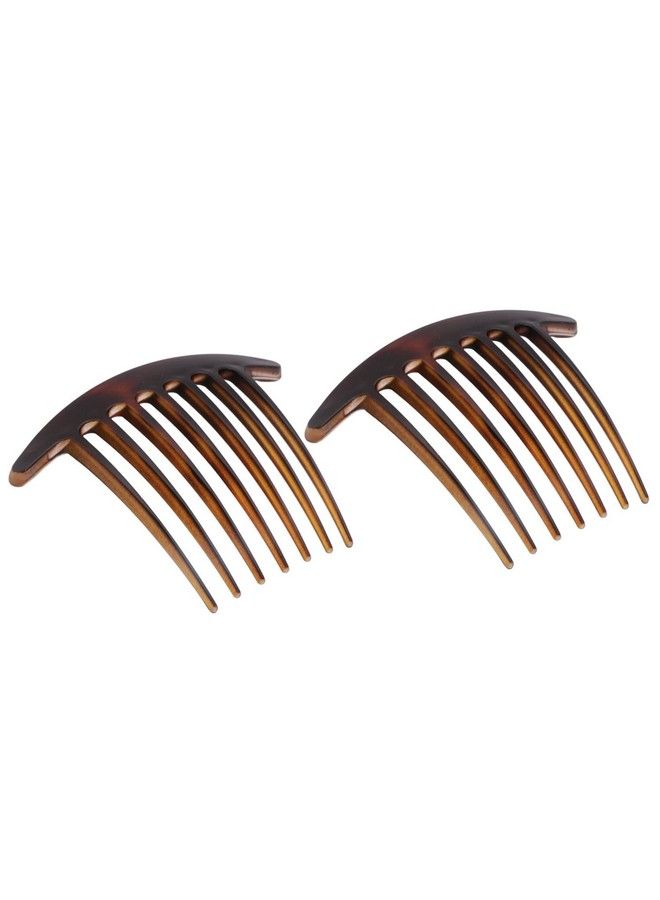 French Basic 7 Teeth Tortoise Shell Matte Large 4” Celluloid Set Of 2 Side Hair Combs For Women And Girls