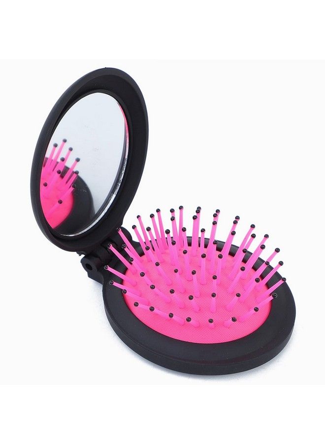 Folding Travel Comb Mirror Hair Brushes Portable Wet Magic Mini Hair Brush Pocket Comb For Women (Pink)