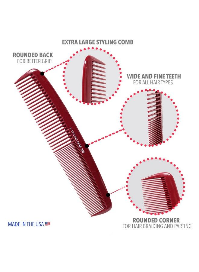 300 Large Comb 8.5 In. Specialty Hair Styling Cutting Master Barber Stylist Combs Burgundy 2 Pcs.