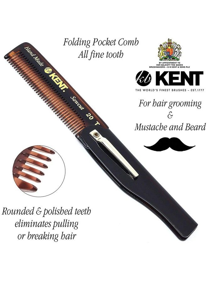 20T Handmade Folding Pocket Comb For Men Fine Tooth Hair Comb Straightener For Everyday Grooming Styling Hair Beard Or Mustache Use Dry Or With Balms Saw Cut Hand Polished Made In England