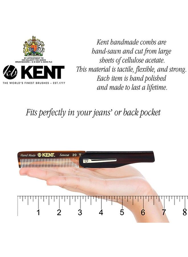 20T Handmade Folding Pocket Comb For Men Fine Tooth Hair Comb Straightener For Everyday Grooming Styling Hair Beard Or Mustache Use Dry Or With Balms Saw Cut Hand Polished Made In England