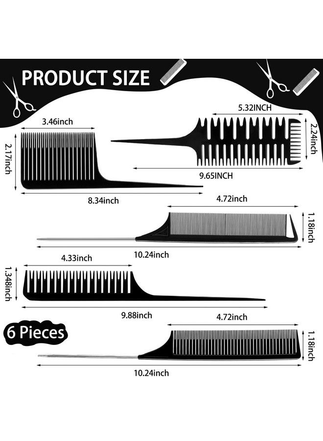 6 Pieces Weaving Comb Dyeing Hair Comb Weaving Sectioning Foiling Comb Rat Tail Styling Hair Dyeing Combs For Foiling Balayage Hair Coloring (Various Styles)