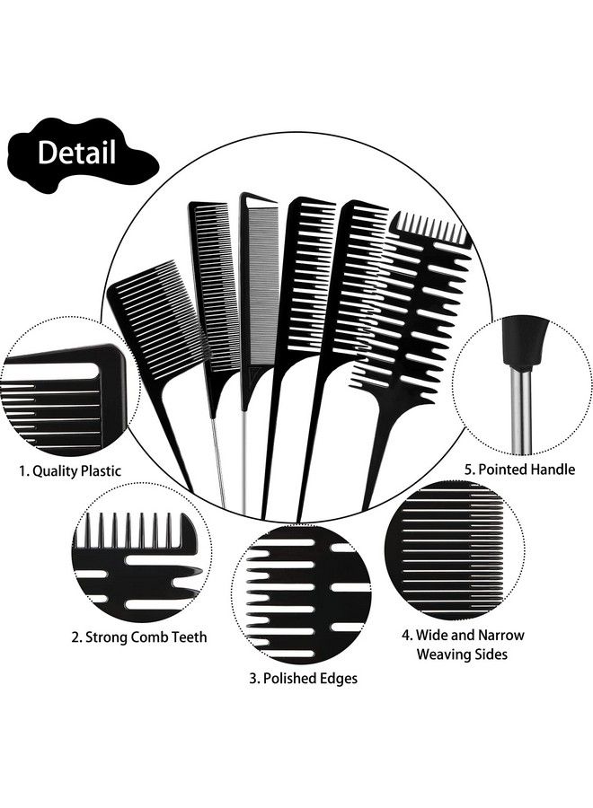 6 Pieces Weaving Comb Dyeing Hair Comb Weaving Sectioning Foiling Comb Rat Tail Styling Hair Dyeing Combs For Foiling Balayage Hair Coloring (Various Styles)