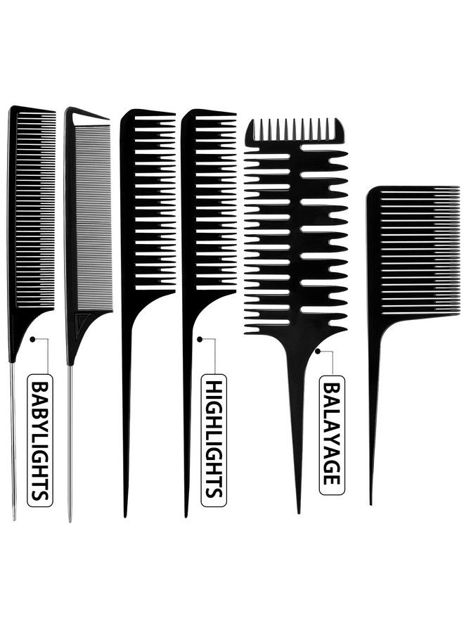 6 Pieces Weaving Comb Dyeing Hair Comb Weaving Sectioning Foiling Comb Rat Tail Styling Hair Dyeing Combs For Foiling Balayage Hair Coloring (Various Styles)