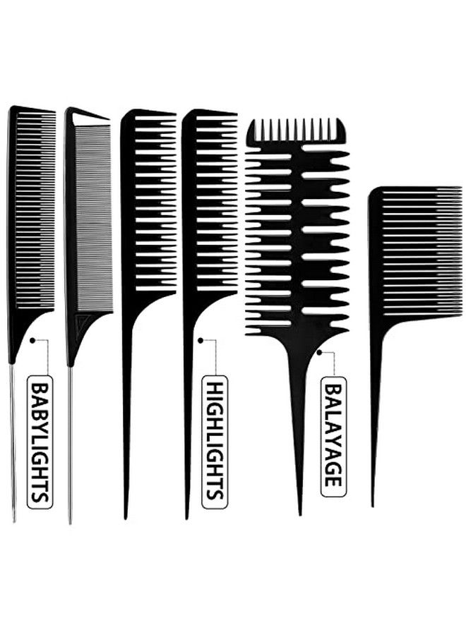 6 Pieces Weaving Comb Dyeing Hair Comb Weaving Sectioning Foiling Comb Rat Tail Styling Hair Dyeing Combs For Foiling Balayage Hair Coloring (Various Styles)