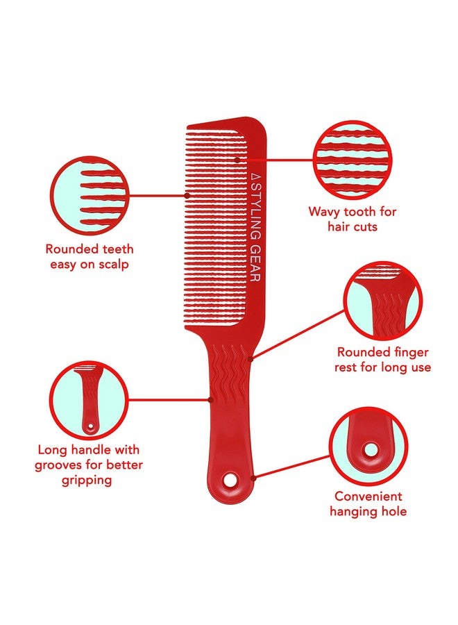 Tyling Gear 404 Clipper 9 In. Wavy Tooth Flat Top Clipper Blending Comb Cutting Barber Hairstylist Combs Flexible 1 Pc. (Red)