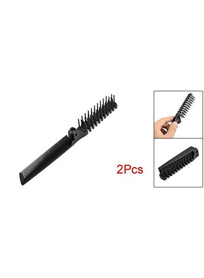 Xcell Portable Travel Hair Brush Folding Pocket Size Comb Double Headed Antistatic Hairdressing Tools 2 Pcs Fine Teeth Comb And Bristle Brush For Salon Women Men Pet Black