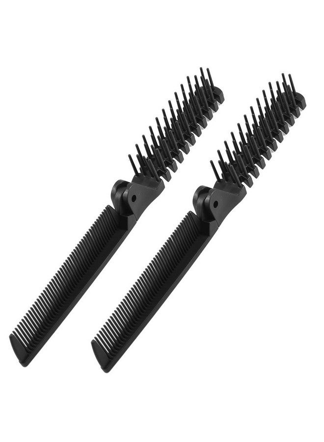 Xcell Portable Travel Hair Brush Folding Pocket Size Comb Double Headed Antistatic Hairdressing Tools 2 Pcs Fine Teeth Comb And Bristle Brush For Salon Women Men Pet Black