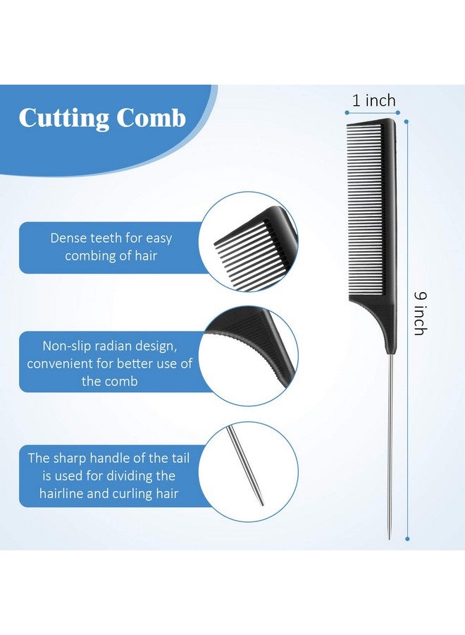 12 Pieces Rat Tail Comb Carbon Fiber Parting Comb Set Stainless Steel Tail Hair Comb Heat Resistant Teasing Comb For Braid Hair Salon Home Use