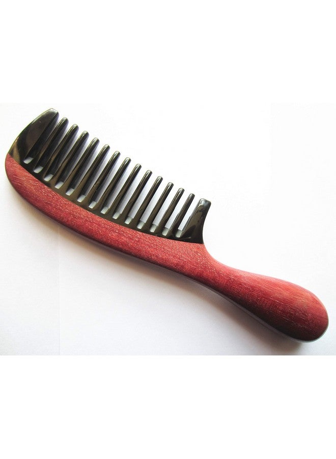 Yhsmooth Zbybmt Wide Tooth Handmade No Static Black Buffalo Horn Comb With Violetwood Handle (Rounded)