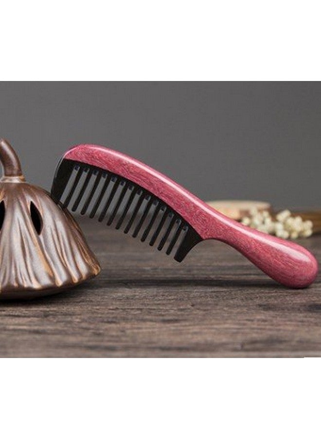 Yhsmooth Zbybmt Wide Tooth Handmade No Static Black Buffalo Horn Comb With Violetwood Handle (Rounded)