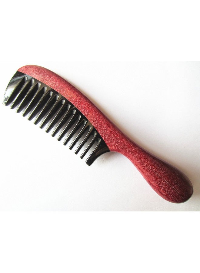 Yhsmooth Zbybmt Wide Tooth Handmade No Static Black Buffalo Horn Comb With Violetwood Handle (Rounded)