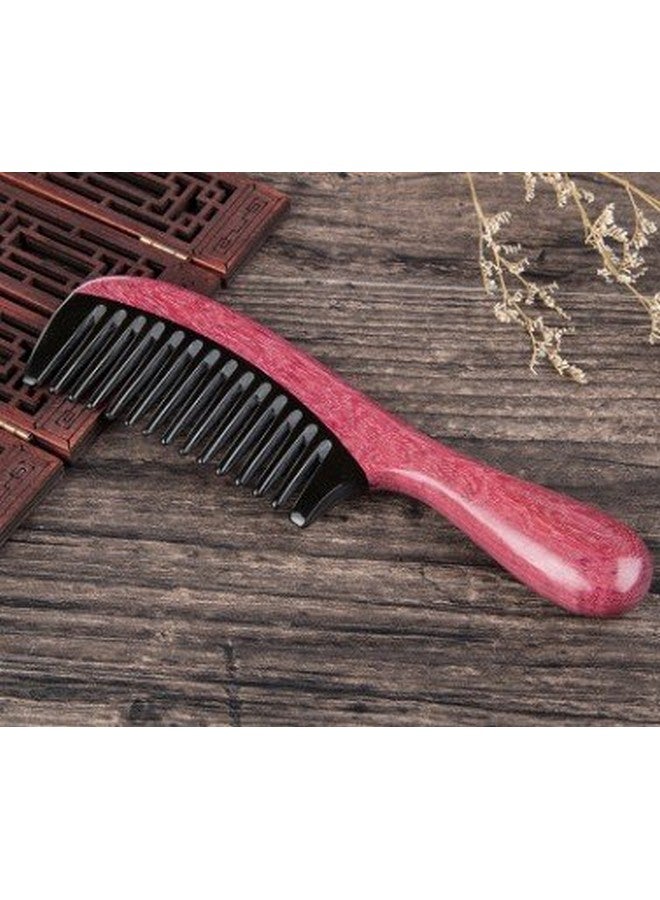 Yhsmooth Zbybmt Wide Tooth Handmade No Static Black Buffalo Horn Comb With Violetwood Handle (Rounded)