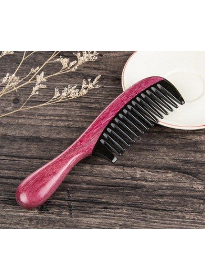 Yhsmooth Zbybmt Wide Tooth Handmade No Static Black Buffalo Horn Comb With Violetwood Handle (Rounded)