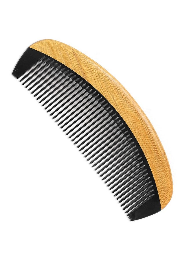 Nedor 100% Handmade Natural Green Sandalwood With Buffalo Horn Hair Combs Antistatic Sandalwood Scent Natural Hair Detangler Wooden Combs (Buffalo Horn Oval Fine Tooth)