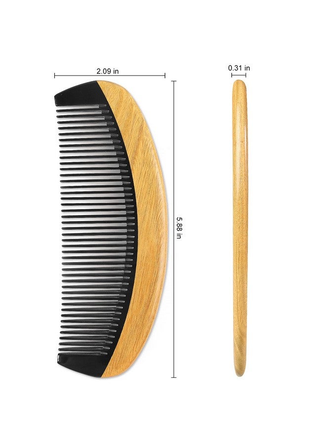 Nedor 100% Handmade Natural Green Sandalwood With Buffalo Horn Hair Combs Antistatic Sandalwood Scent Natural Hair Detangler Wooden Combs (Buffalo Horn Oval Fine Tooth)