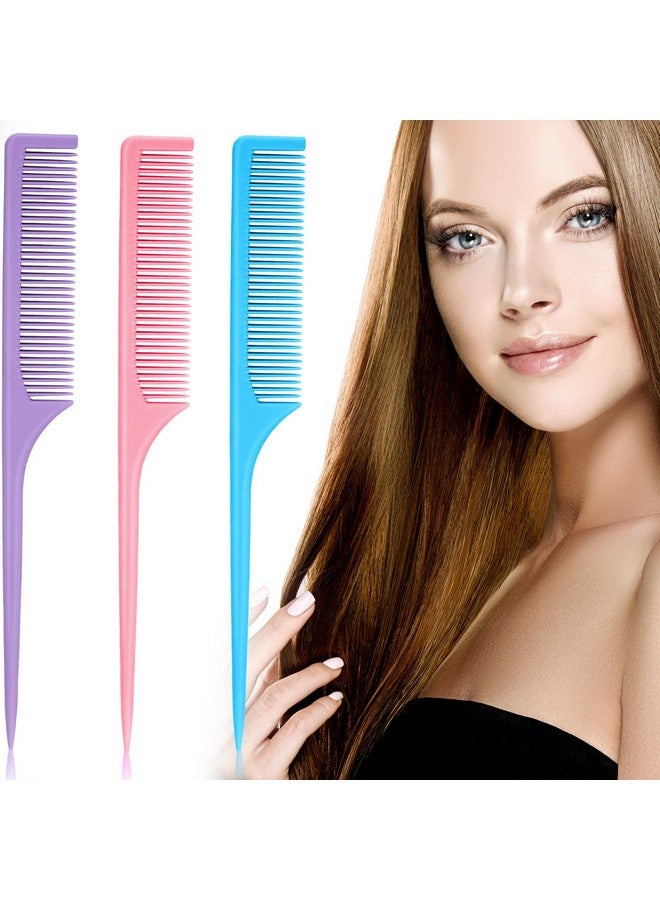 3 Pieces Plastic Rat Tail Comb Pintail Comb Fiber Teasing Comb 9 Inch Styling Comb With Thin And Long Handle For Men Women Girl Salon Home Supplies