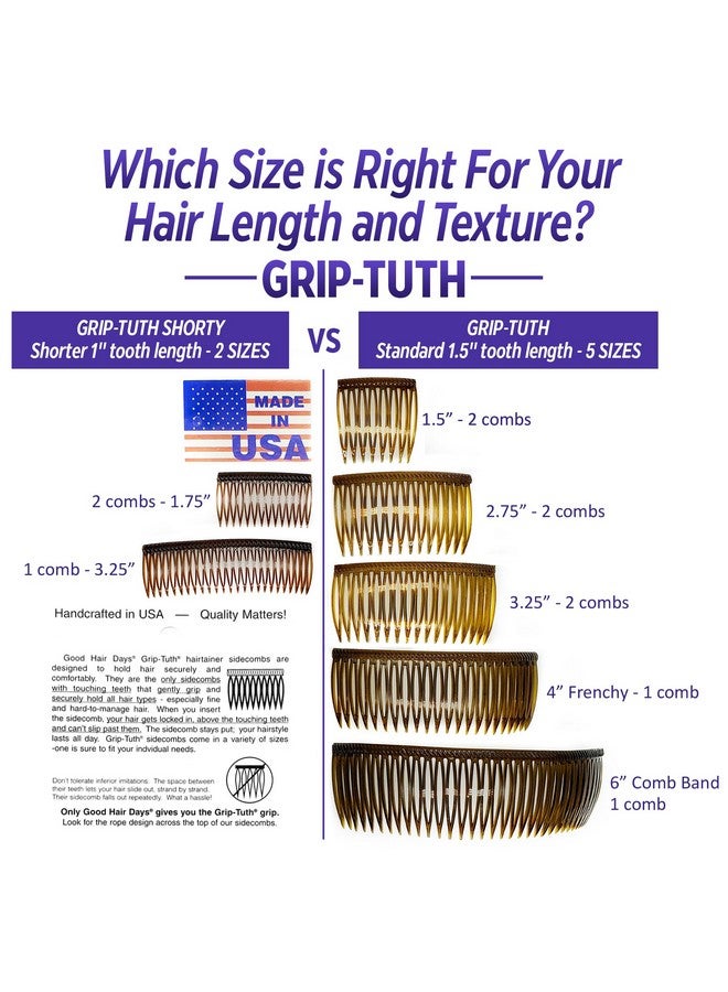 Ood Hair Days Griptuth Shorty Combs Shorty Tuck Combs For Hair Decorative & Hair Styling Hair Accessories For Fine And Thin Hair (Tortoise Shell 2 Count 1 ¾ Inch)