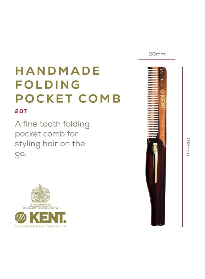 20T Handmade Folding Pocket Comb For Men Fine Tooth Hair Comb Straightener For Everyday Grooming Styling Hair Beard Or Mustache Use Dry Or With Balms Saw Cut Hand Polished Made In England