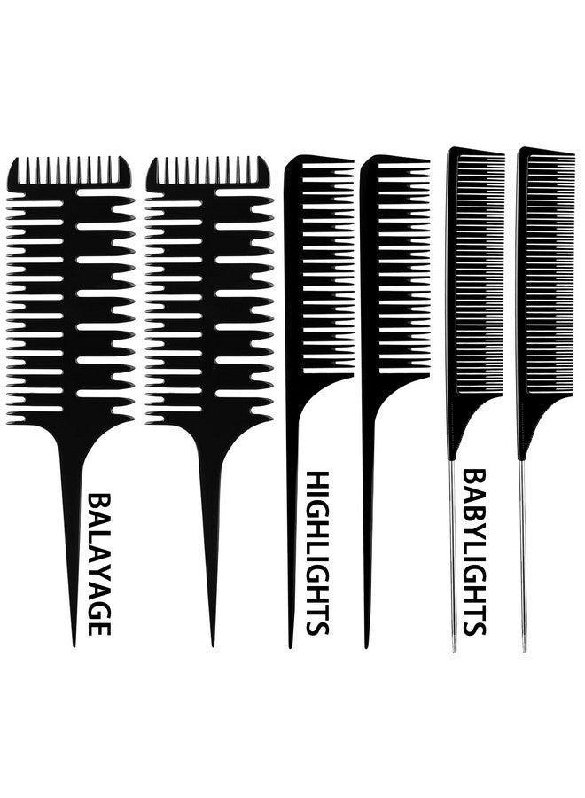 6 Pieces Weaving Comb Dyeing Hair Comb Weaving Sectioning Foiling Comb Rat Tail Styling Hair Dyeing Combs For Foiling Balayage Hair Coloring (Assorted Styles)