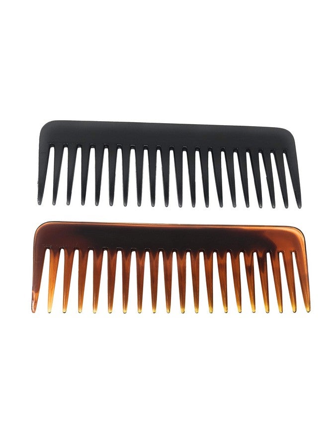 French Fluffy Large Set Of 2 Tortoise Shell And Black Color Celluloid Wide Tooth Volume Hair Detangling Combs