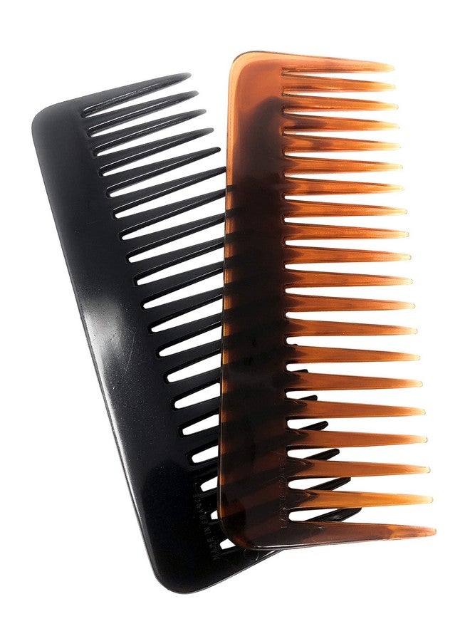 French Fluffy Large Set Of 2 Tortoise Shell And Black Color Celluloid Wide Tooth Volume Hair Detangling Combs