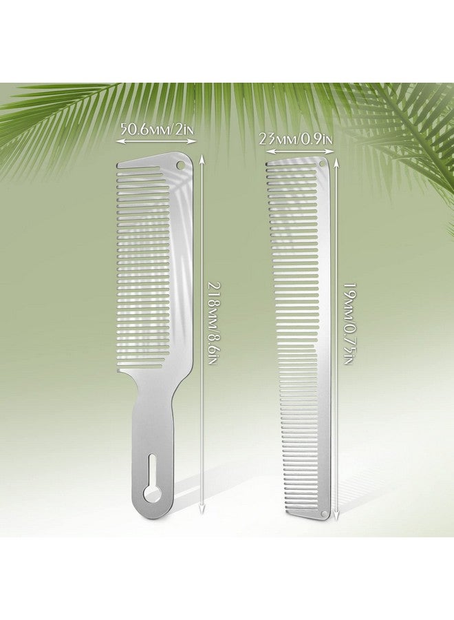 2 Pieces Metal Comb Set Metal Barber Comb Stainless Steel Blending Comb Fine Styling Cutting Comb Flat Top Clipper Comb Metal Detangling Comb For Men Women Salon 2 Styles (Silver)