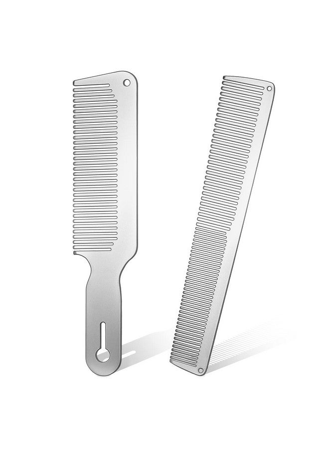 2 Pieces Metal Comb Set Metal Barber Comb Stainless Steel Blending Comb Fine Styling Cutting Comb Flat Top Clipper Comb Metal Detangling Comb For Men Women Salon 2 Styles (Silver)